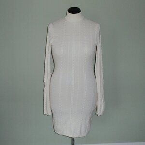 Abercrombie & Fitch Cream Mock Neck Knit Sweater Dress Long Sleeve Sz L TALL
